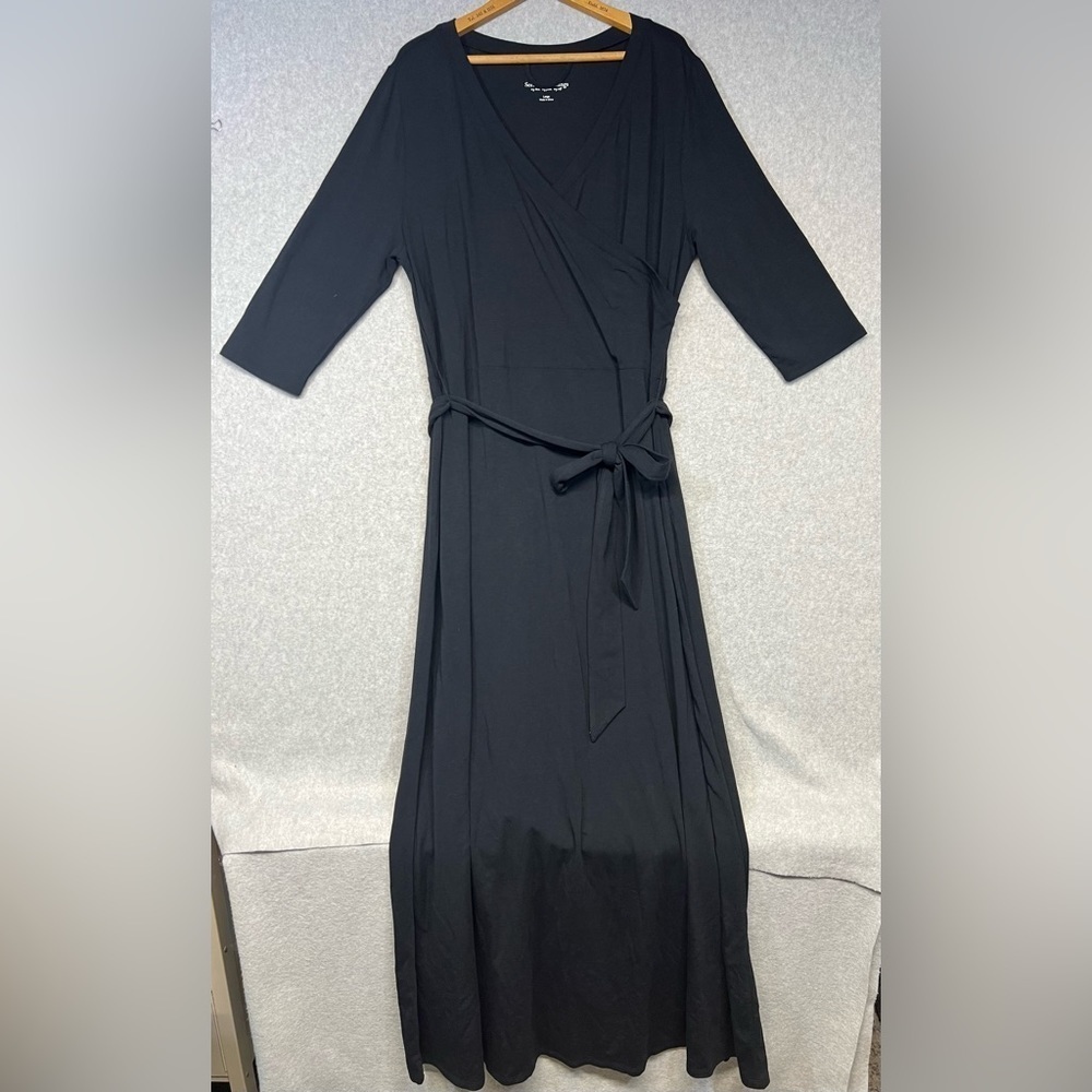 Soft Surrounding Maxi Dress Womens Large Black Wrap Faux Tie Long